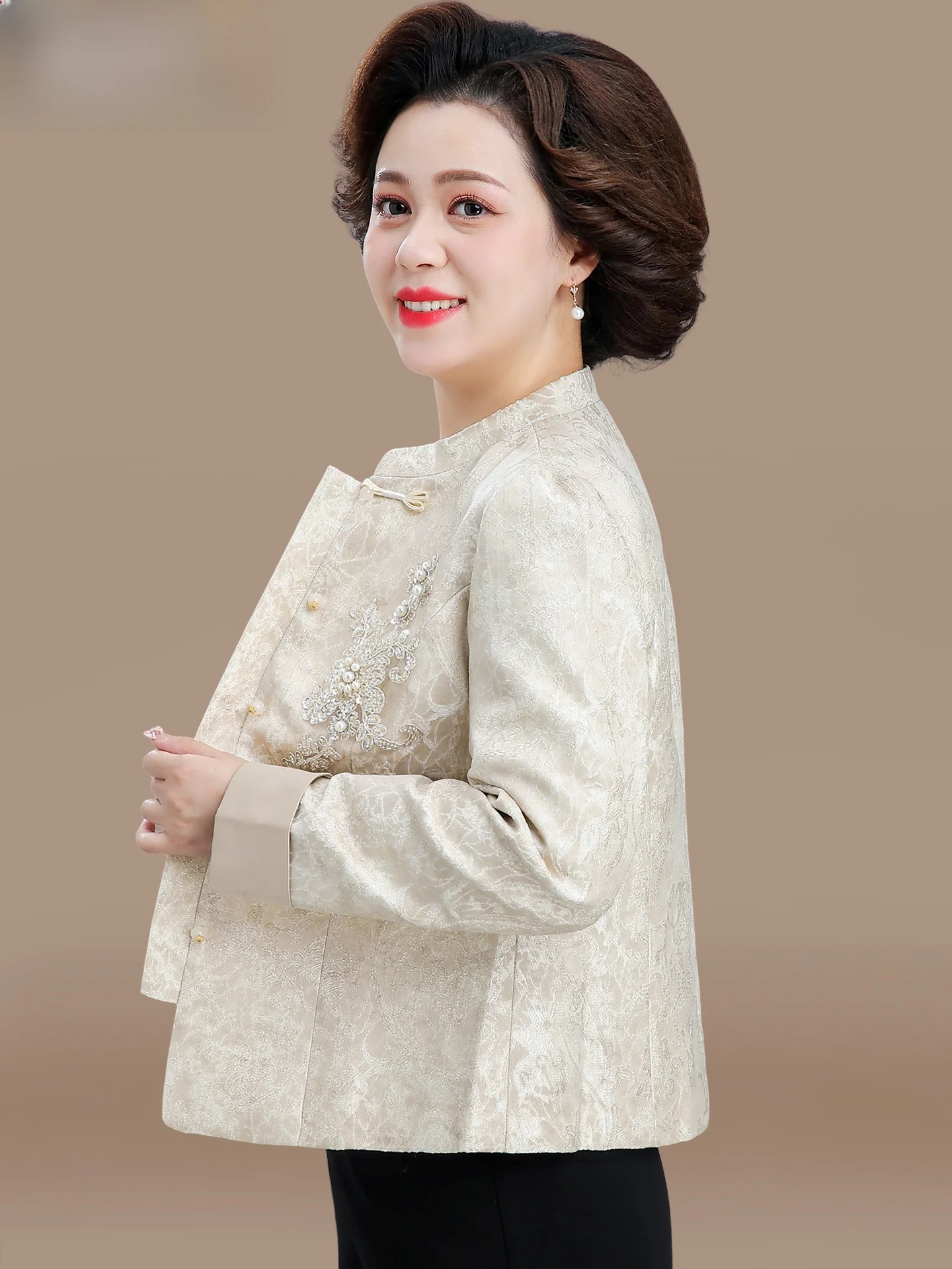 

New Chinese Sle Mommy Autumn Faion Outerwear Small Fraance Wind Coat Ladylike Open Cardigan Middle-Aged Spring Autumn H...