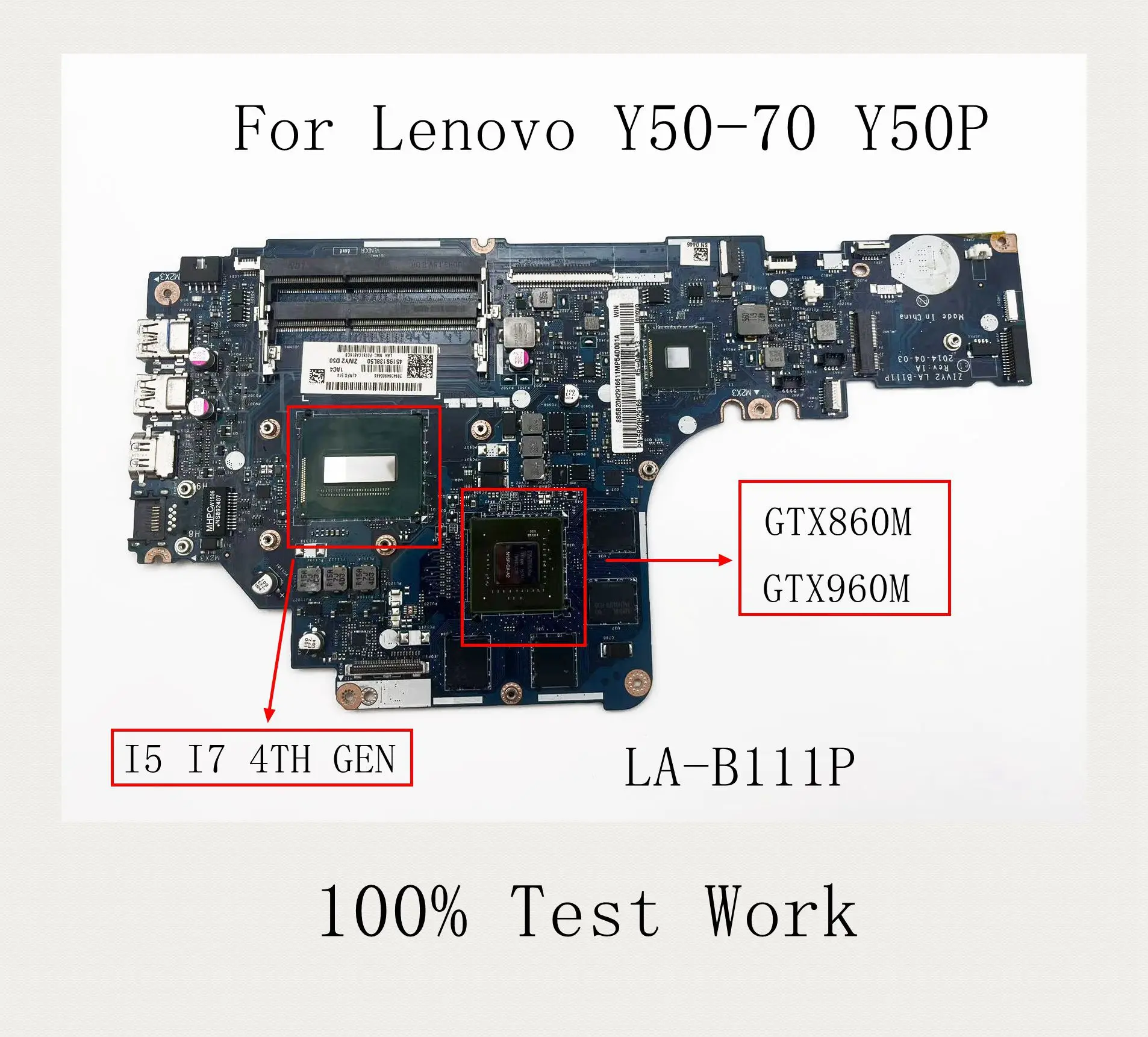 

Подходит для Lenovo Y50-70, материнская плата для ноутбука Y50P-70 DDR3 I5 I7 4-го поколения, ЦП GTX860 GTX960 GPU 100%, работает