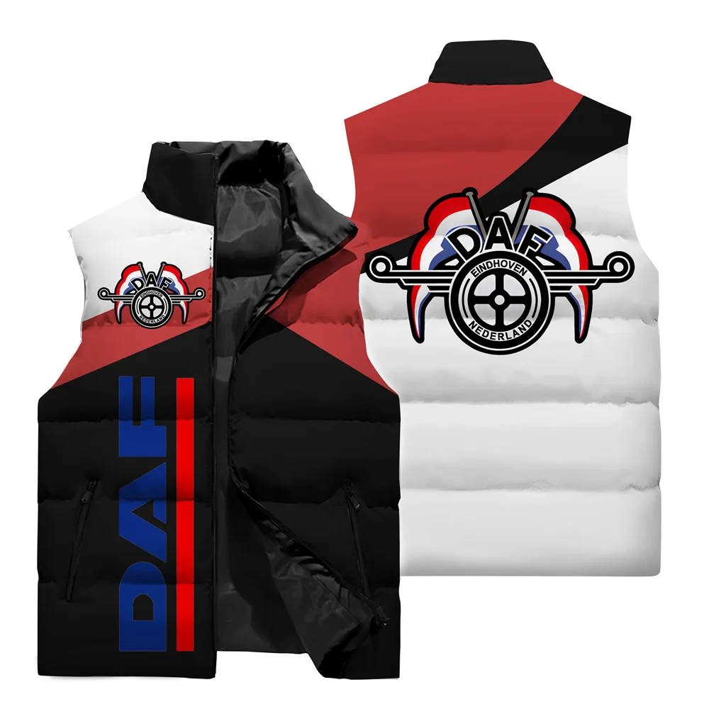 Truck Logo DAF Logo 3D Printed Sleeveless Vest, New Fashionable Standing Neck Zippered Jacket, Motorcycle Cycling Clothing 6XL