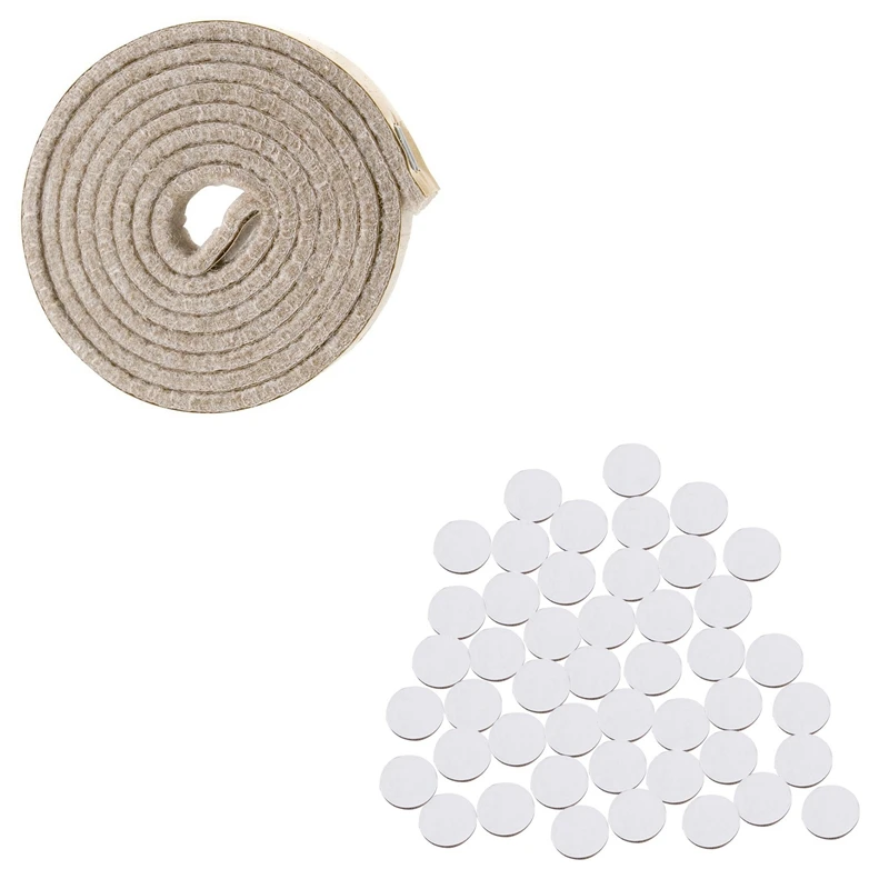 Hot 1 Pcs Self-Stick Heavy Duty Felt Strip Roll, Creamy-White & 48 Pcs Self-Stick Furniture Round Felt Pads