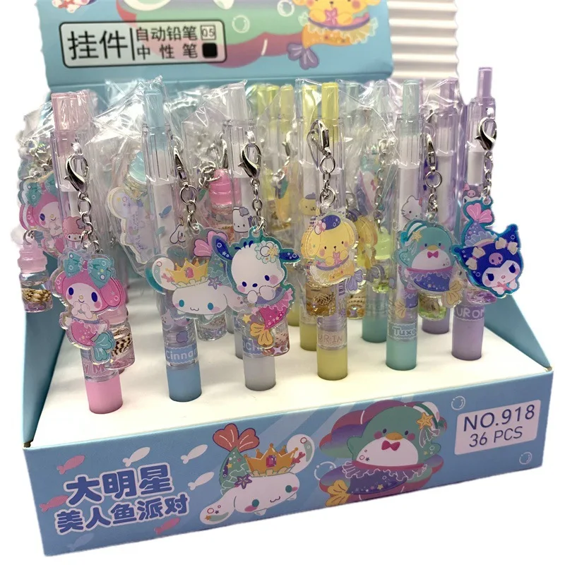 

36pc/box Sanrio Kawaii Mermaid Drifting Bottle Pendant Neutral Pen Cute Pendant Press Action Pen School Supplies Prize Black Pen