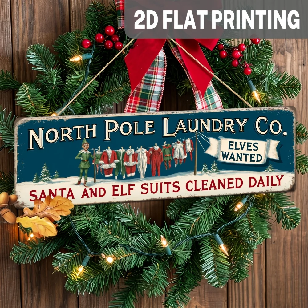 CIFBUY Vintage Retro Santa Claus Elf Recruitment Sign Aluminum Wall Art Waterproof Durable 2D Flat 1Pc Indoor Outdoor Home Room