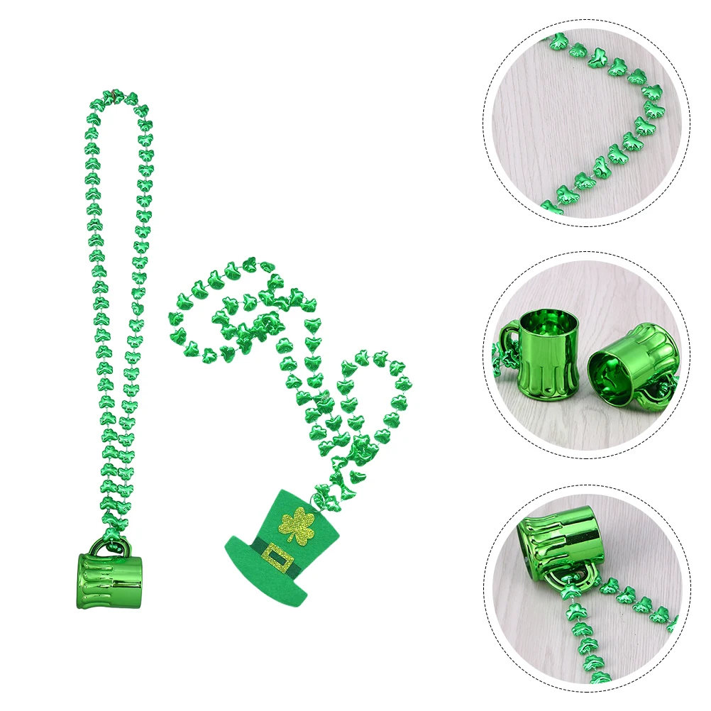 

Green Necklace Hanging Decorations for St Patrick's Day Women Beads Party Supplies Pendant Necklaces Kids Plastic Non Woven