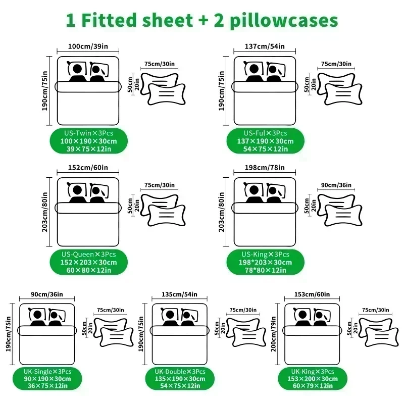 3Pcs Hatsune Miku Fitted Sheet Set with 2 Pillowcases Ink Wash Temple Anime Bedding Set Soft Deep Pocket for Fan Bedroom Decor