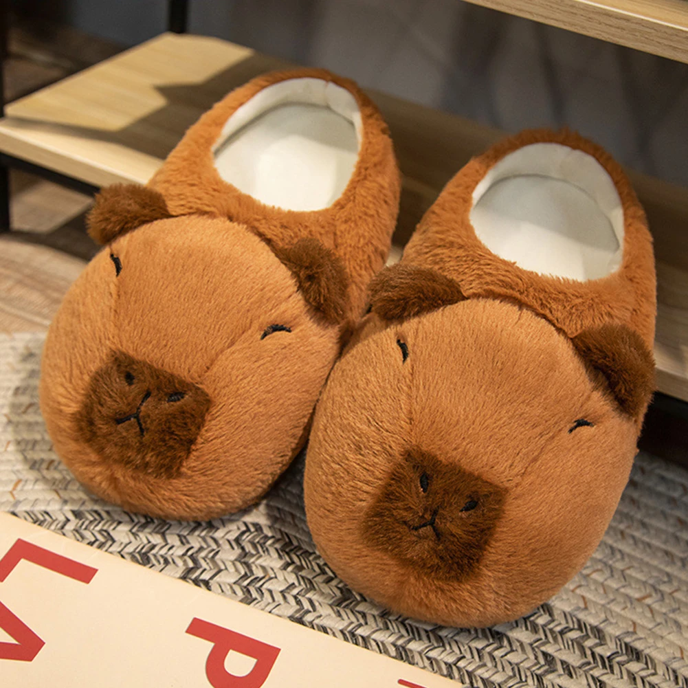 Women Plush Capybara Slippers Anti-Skid Cute Capybara Slippers Soft Capybara House Slippers Comfortable Outdoor Winter Slippers