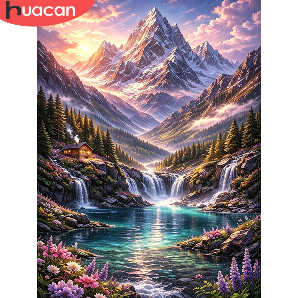 HUACAN Diamond Painting 5D Mountain Landscape Waterfall Mosaic 5d Diy Handmade Arts Full Kits Square Round Gift Home Decor
