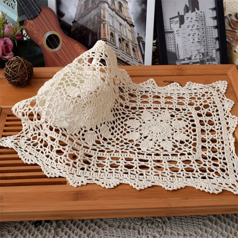 New cotton table place mat pad cloth crochet placemat wedding Handmade Christmas flower kitchen Table decoration and accessories