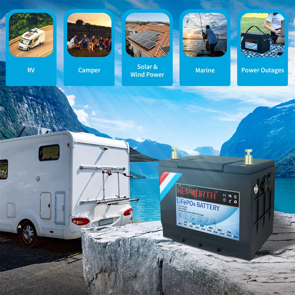 KEPWORTH 12V 40AH LiFePO4 Storage Battery Built-in Bluetooth BMS Lithium Power Batteries For RV Campers Golf Cart Etc