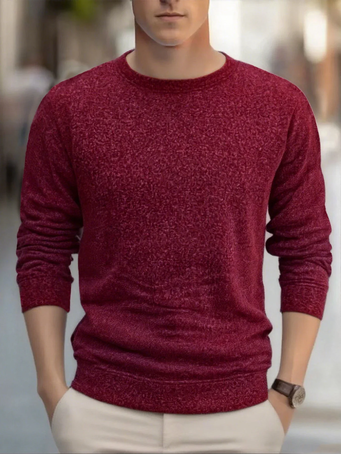 Men's Warm Crew Neck Sweatshirt Fleece Lined Thermal Pullover Autumn Winter Fashion Casual Sweater Loose Knit Long Sleeve Hoodie