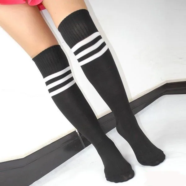 Fashion New Women Men Football Socks Fashion Stripe Print Knee High Athletic Sport Exercise Socks Club Streetwear Hot Sale