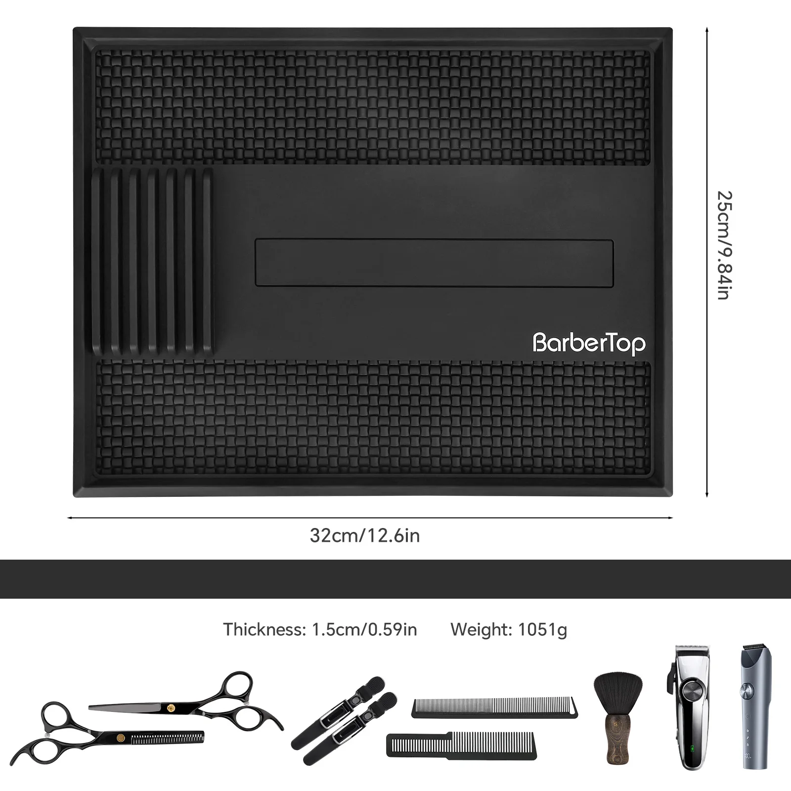 Heat Resistant Silicone Magnetic Barber Tray, Salon Tool Organizer Mat with Scissors Holder & Clipper Storage Slot for Stylist