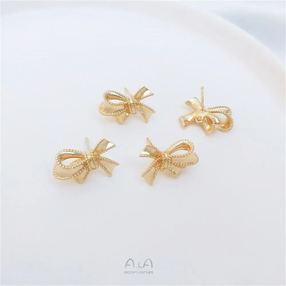 925 silver pin 14K gold-covered color-protected lace bow with dangling earrings handmade diy earrings accessories