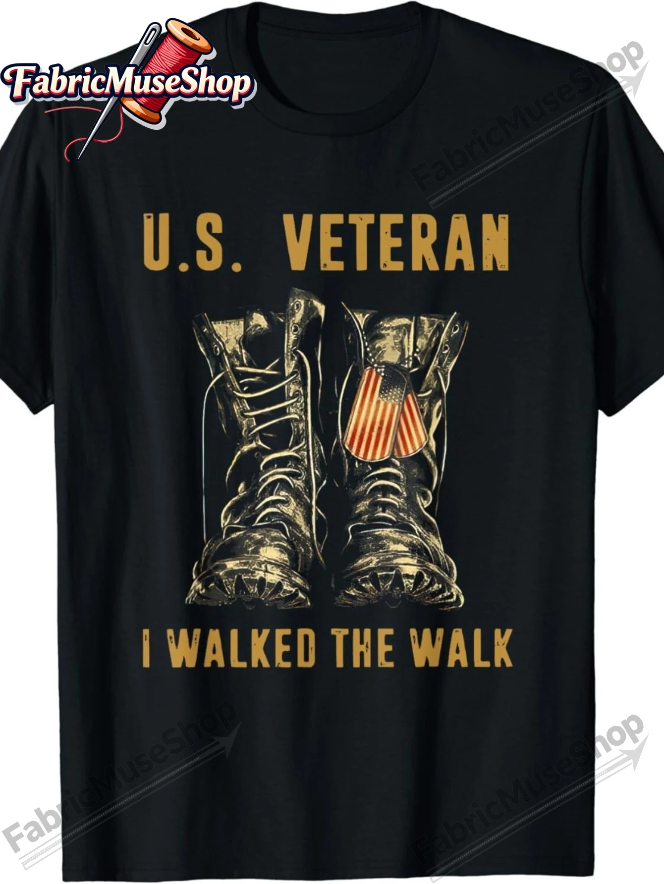 Men's US Military T-Shirt with U.S. Army Insignia & Combat Boots/Dog Tag Design - Short Sleeve Crew Neck Casual Tee Suitable for