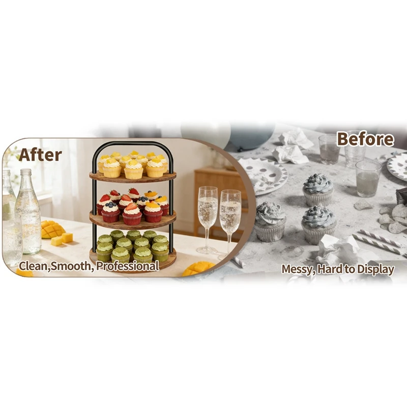 ABLN-Wooden Cupcake Stand Dessert Table Display Cupcake Tower Tiered Tray Stand Cupcake Tower Dessert Table Display - view 3