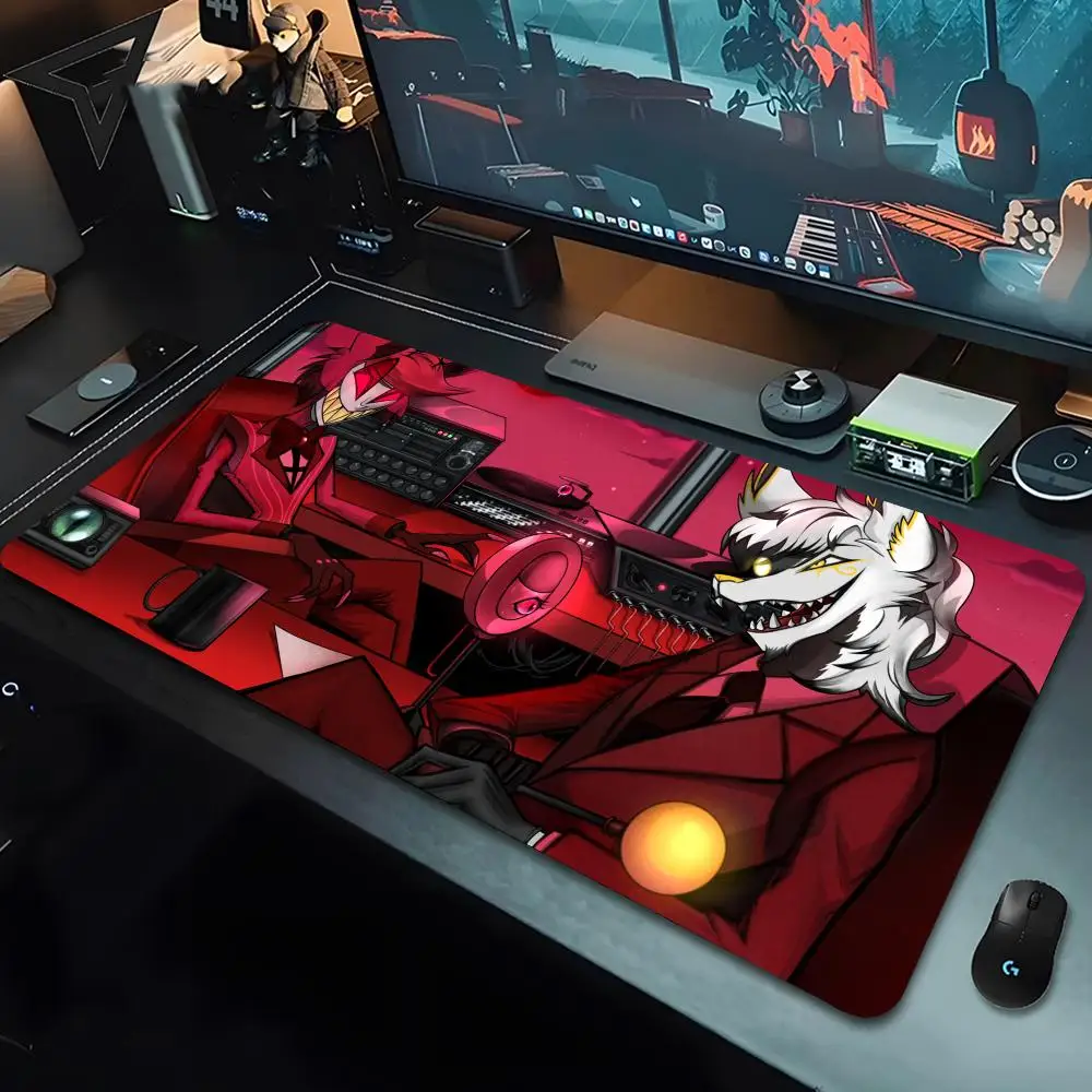 H-Hazbin Hoteles Alastors ratón regalos de cumpleaños Pad 80x40cm XL Lockedge Oficina ordenador escritorio Mat mesa teclado alfombrilla de ratón grande