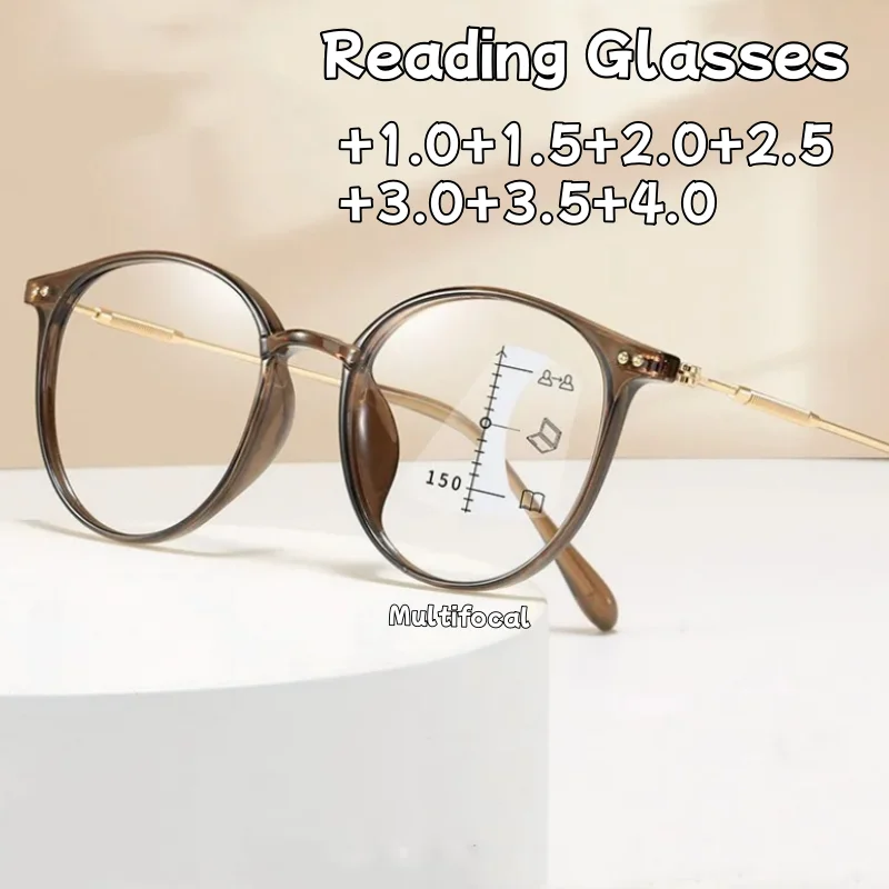 

Multi-focal Progressive Reading Glasses Retro Large Frame Fashion Anti-blue Light Myopia and Hyperopia Presbyopia Glasses