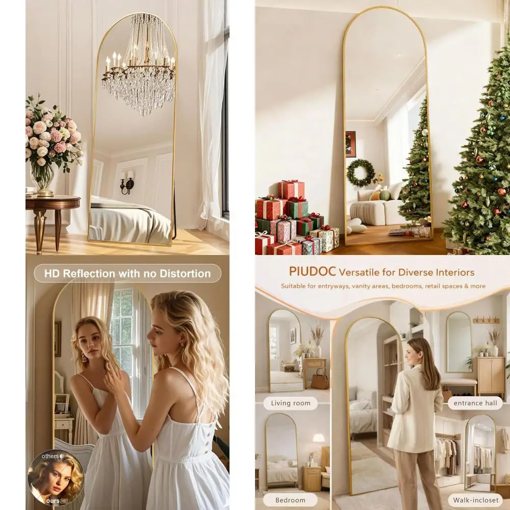 

Arched Floor Standing Mirror, Full Length, Gold, for Bedroom or Living Room