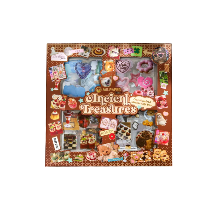 100Pcs/Box Ancient Treasures Die-Cut Sticker Gift Box with Adhesive Backing Vintage Retro Sticker & Memo Journal Set view 6