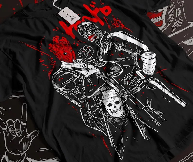 

Dorohedoro Chaos Unisex Shirt: Anime Goth Design with Gyoza, Kaiju & Ebisu Elements