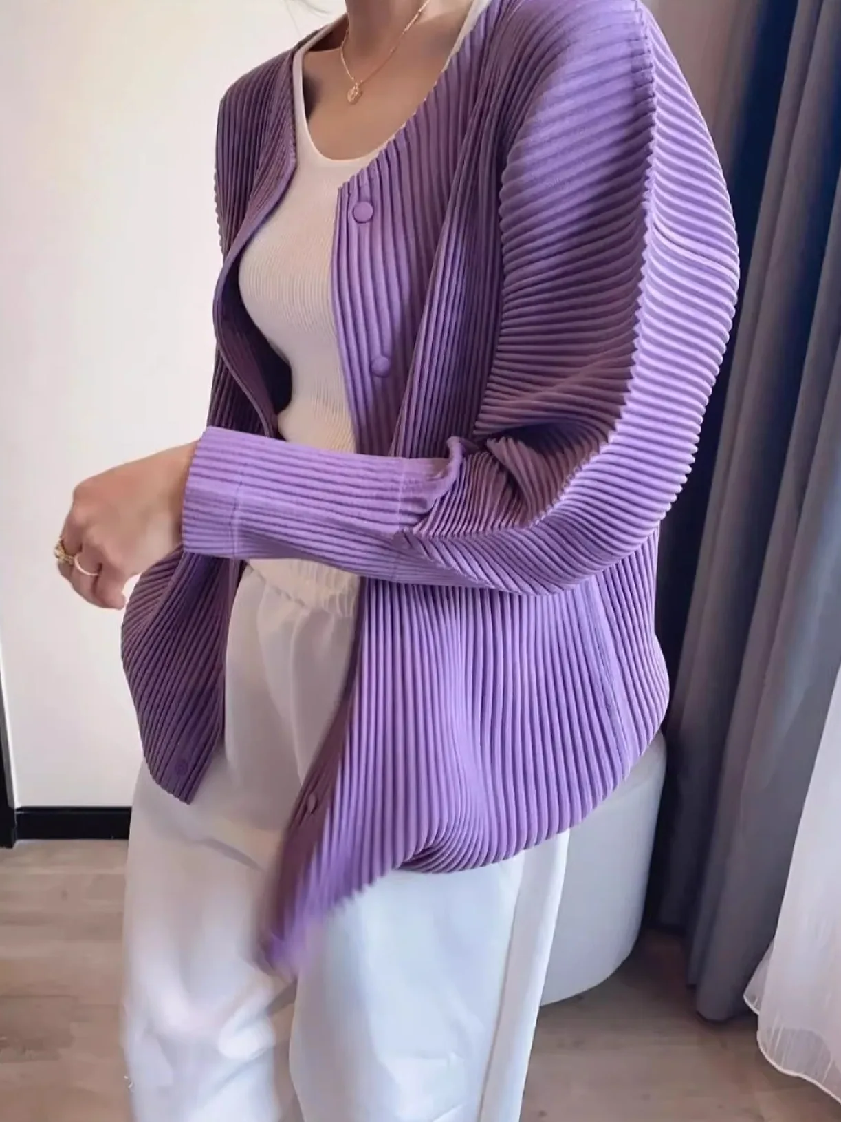 Loose Casual Women's Knitted Cardigan Pure Color round Neck Button up Jacket Slimming Versatile Spring Autumn New Style T-Shirt