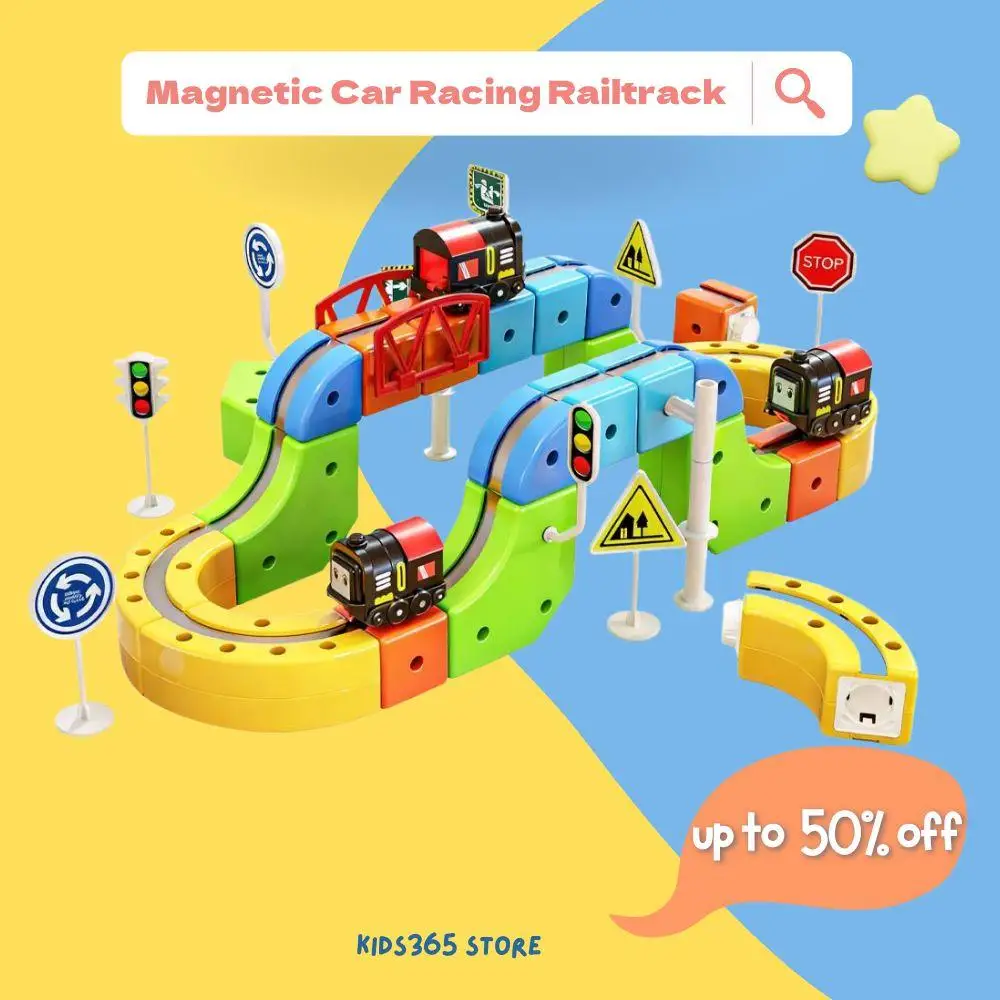 Voiture de course magnétique électrique éducative pour enfants, ensemble de voies ferrées, Cube, jouets d'assemblage magnétique, voiture de Train, cadeaux d'anniversaire