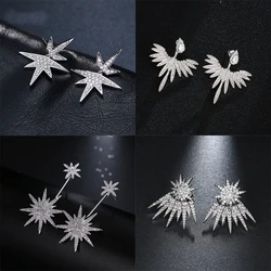 SUGO New Metal Style Micro Set Rhinestones Fashion Unique Silver Color Stud Earrings for Trend Women Private Party Jewelry