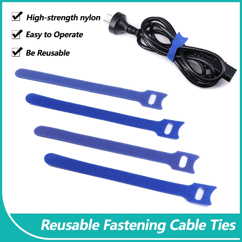 

Blue Reusable Fastening Cable Ties Mouse Phone Accessories Wire Management Releasable Nylon Cable Loop Hoop Straps T-type Tie