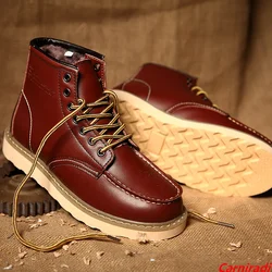 Bota de tornozelo alta impermeável masculina, sapato de caminhada antiderrapante masculino, botas Martin de pele quente casual, sapatos de trabalho ao ar livre de alta qualidade, inverno