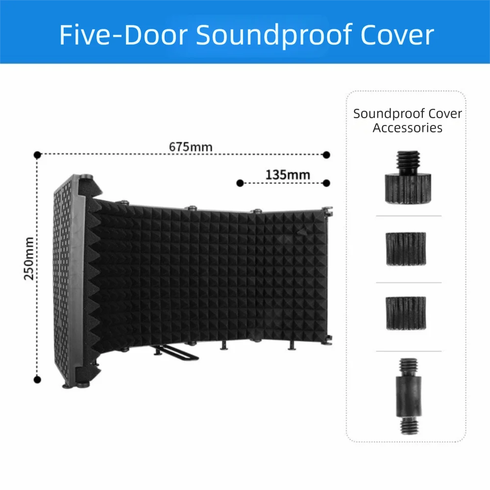 5-Panel Structure Microphone Isolation Shield Foldable Adjustable Angles Mic Sound Absorbing Foam Reflector Portable Vocal Booth view 6
