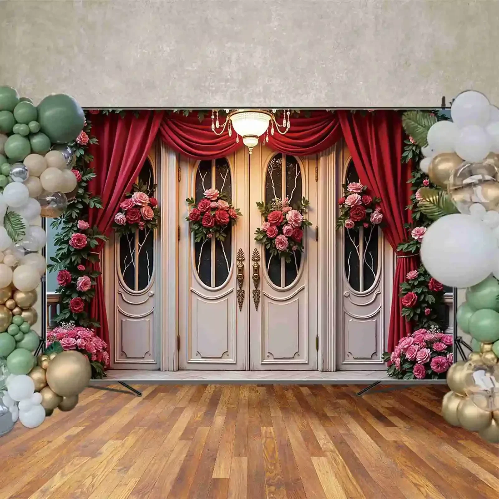 Moon.qg-愛の写真の背景、バレンタインデーの背景、写真カーテン、花、ピンクのキャビン、フォトゾーン、カップルの記念日、フォトブース