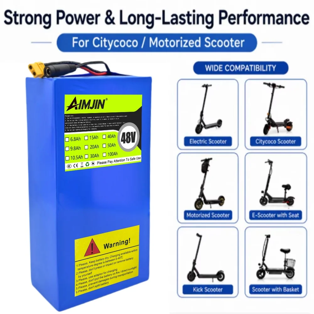 100%New Original 48V 30Ah 13s6p Lithium Battery Pack 48v 30000mAh 2000W For Citycoco Motorized Scooter Batteries Built in 50A BM