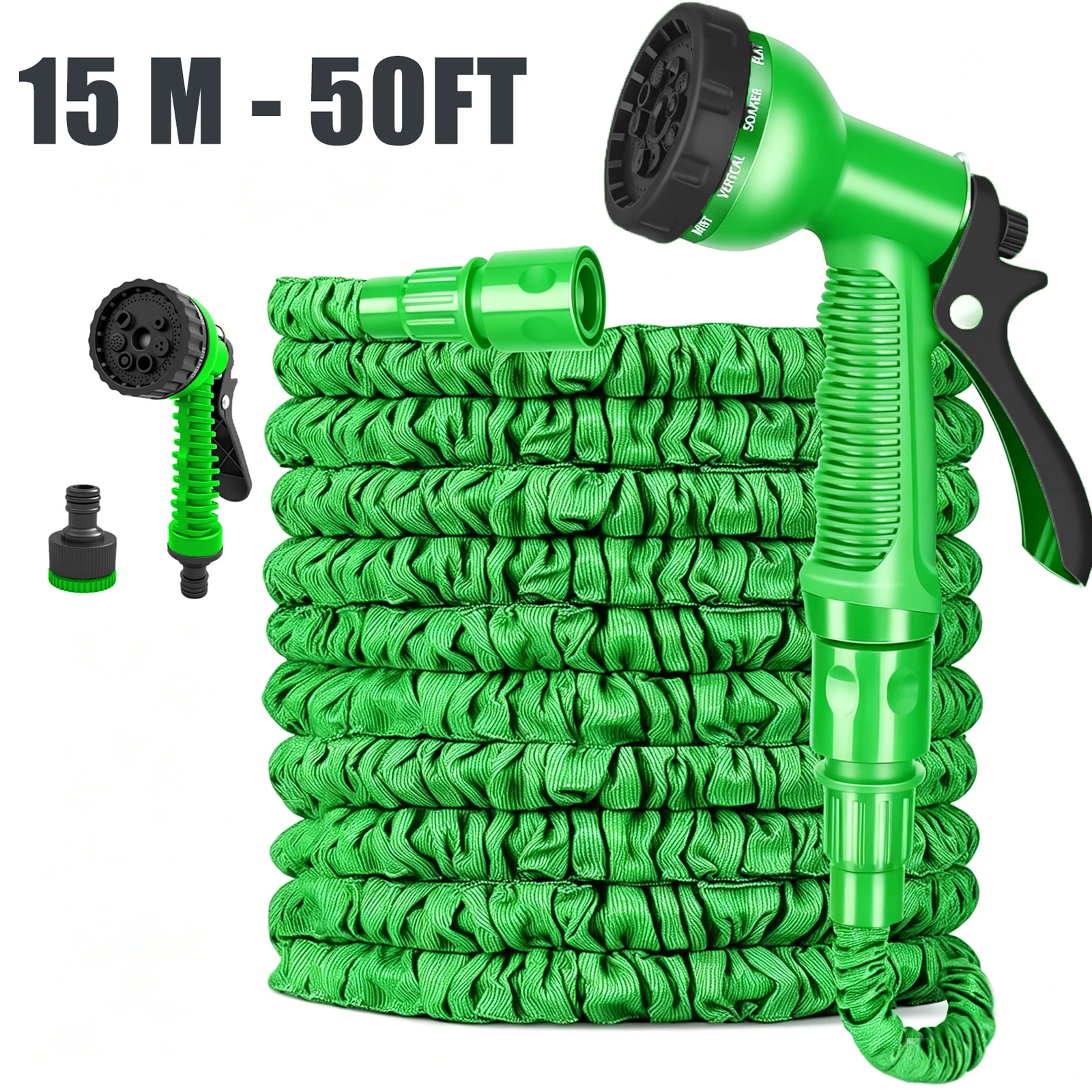 Tubo da giardino magico espandibile, 15 m, 50 piedi, flessibile e retrattile, con pistola a spruzzo multifunzione per irrigazione, lavaggio auto e altri utilizzi domestici.