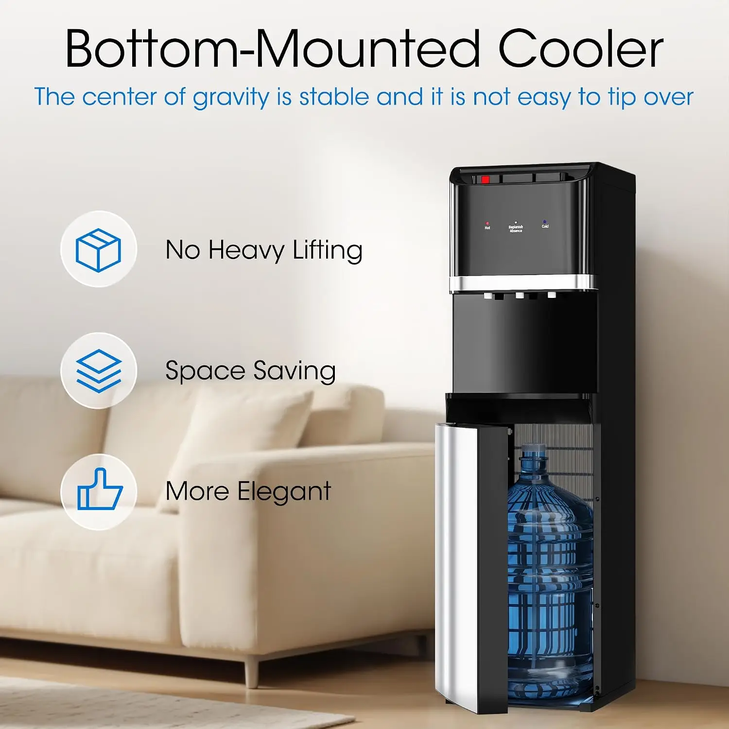Gloss Black Bottom Loading Water Cooler Dispenser