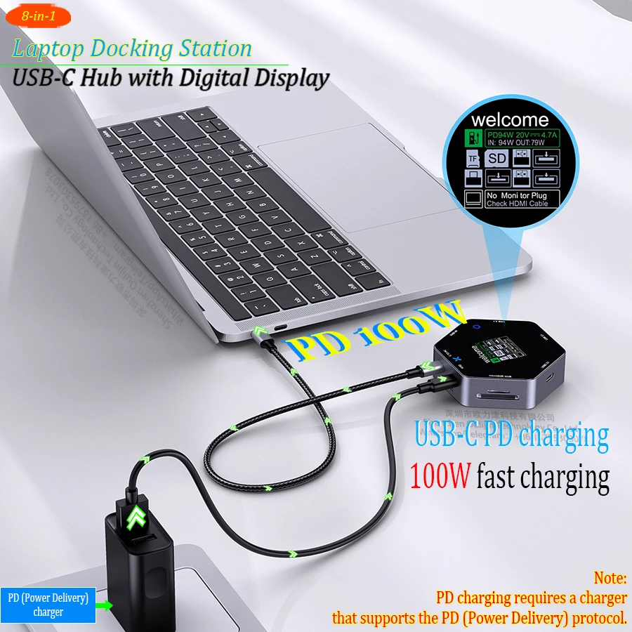 

USB-C Hub with Display USB Type-C to 4K 60HZ HDMI USB3.1 SD TF PD 100W Adapter Docking Station for MacBook Lenovo Huawei Xiaomi