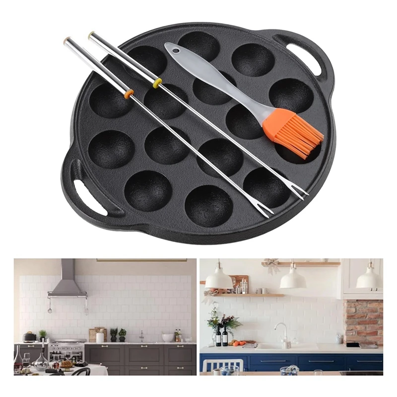 15 Holes Cast Iron Takoyaki Pan  Octopuses Small Baking Pan  Takoyaki Maker For Pancake Balls Poffertjes Takoyaki Banh Khot