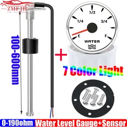 304 Stainless Steel Water Level Sensor+52mm Water Level Gauge 0-190 OHM Water Tank Meter 7 Color Light Waterproof for Car Custom