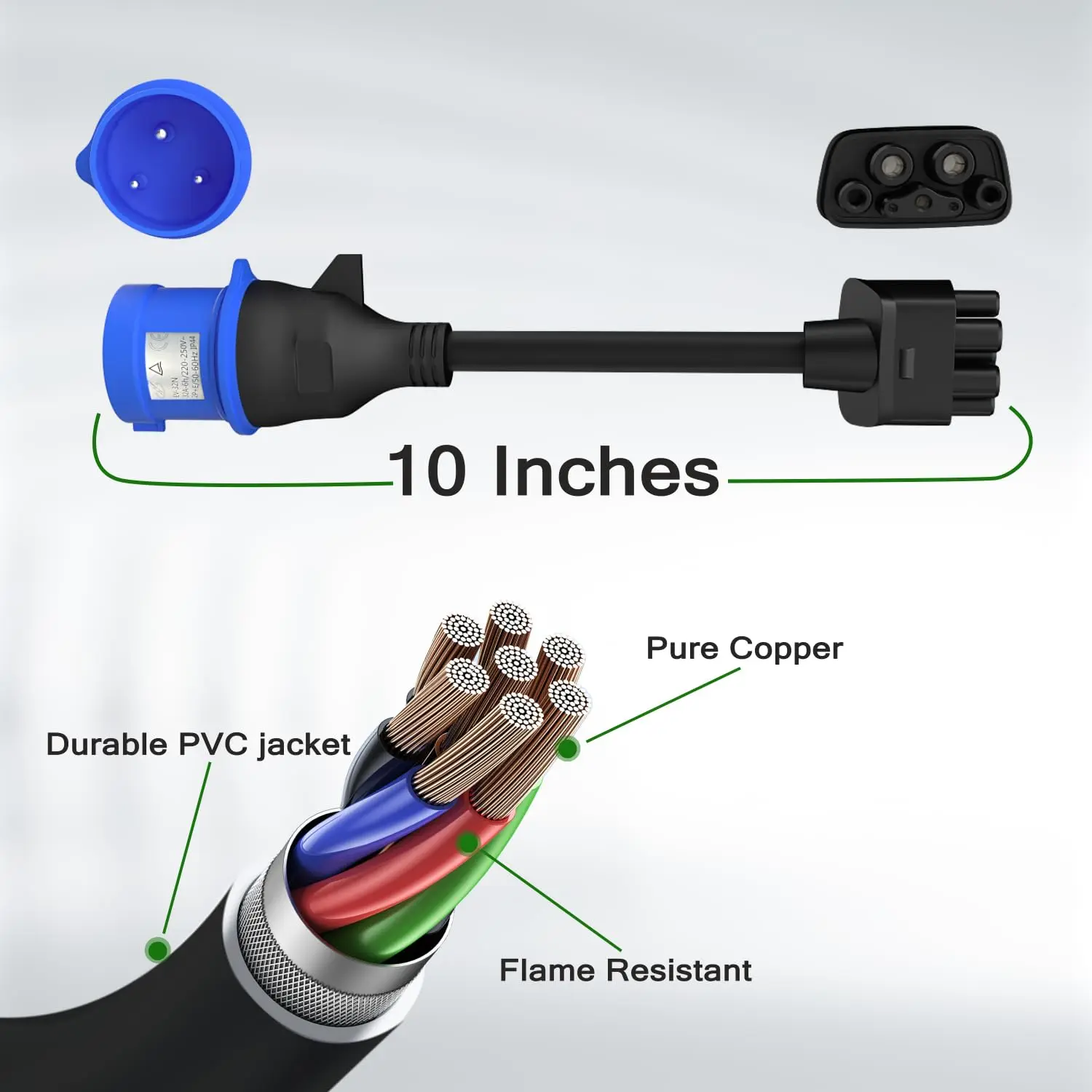 Para Tesla modelo 3 pines adaptador CEE azul Tesla modelo X S Y Gen 2 Ev conector de cable de extensión de cargador 240V salida a 32A 10 pulgadas