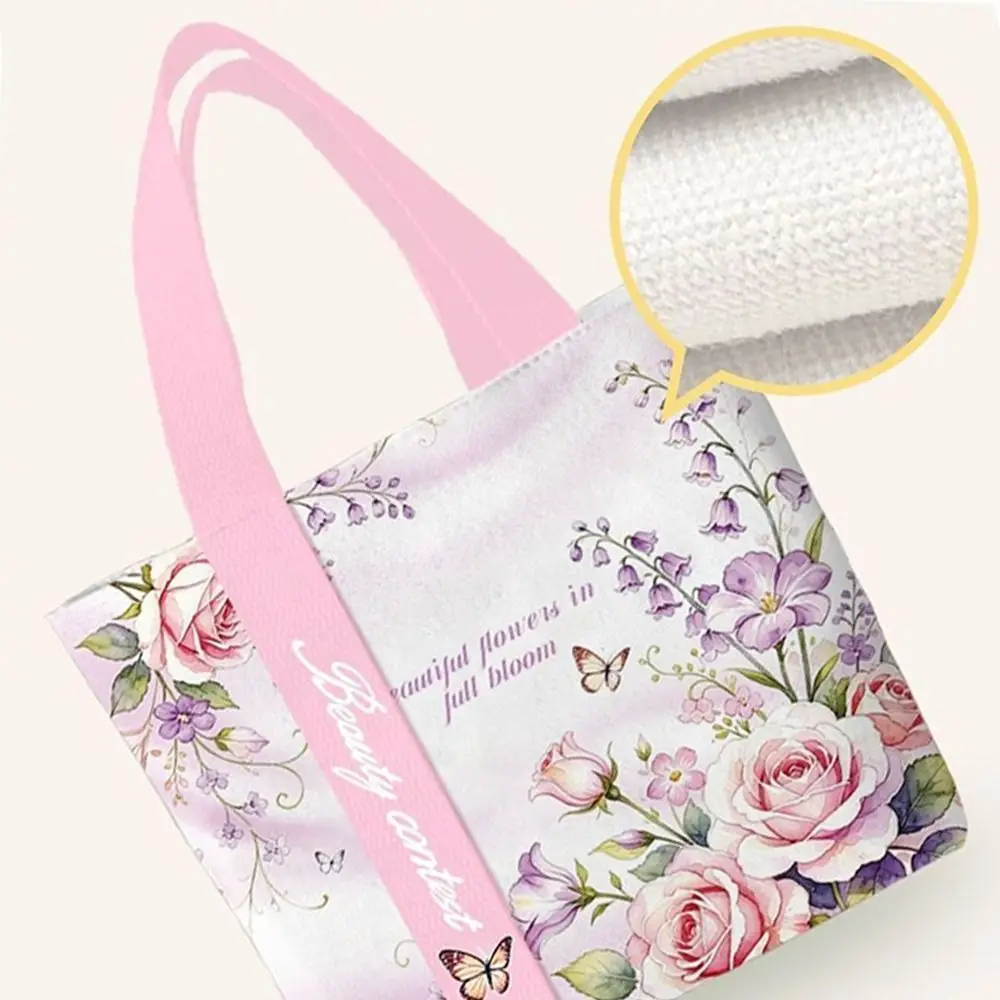 Casual Floral Canvas Tote Bag Reusable Large Capacity Commute Handbag Lightweight Shopping Bag Daily Commute