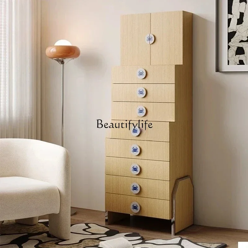 

Modern simple log high-end porch cabinet personalized drawer cabinet all solid wood