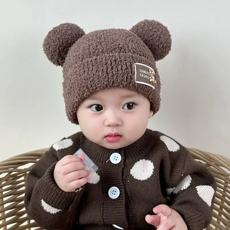 Baby hat fall and winter new plush set head cap boys and girls outdoor warm thickened windproof ear protection cap cute