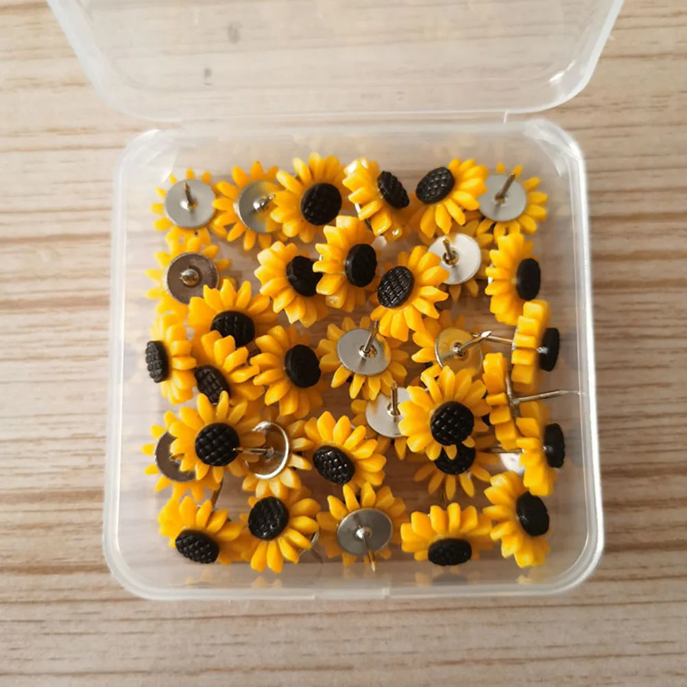 

40pcs Thumbtacks Sunflower Push Pin For Cork Board Bulletin Map Markers Decorative Office Supplies Black Portable Pins Reusable