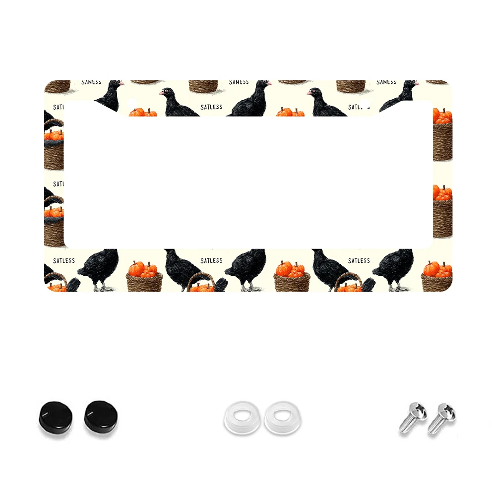 

1 шт., рамка номерного знака с 2 отверстиями в стиле ретро, черно-оранжевый, с рисунком тыквы, алюминиевый материал, 6x12 дюймов, с набором винтов, веселый автомобиль