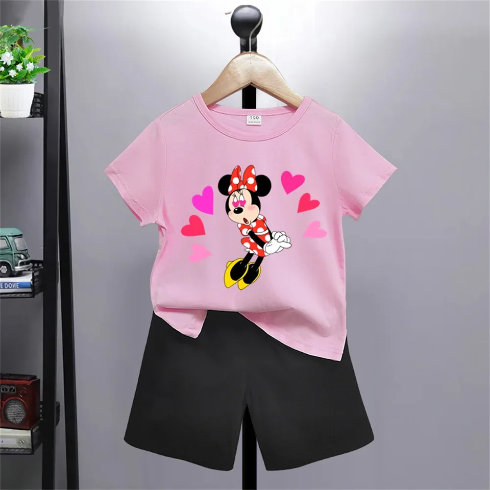 New Disney Mickey Mouse Short Sleeve Shorts Set Boys Girls Kids Sweatshirt cartoon top casual promotional clothing 100-160