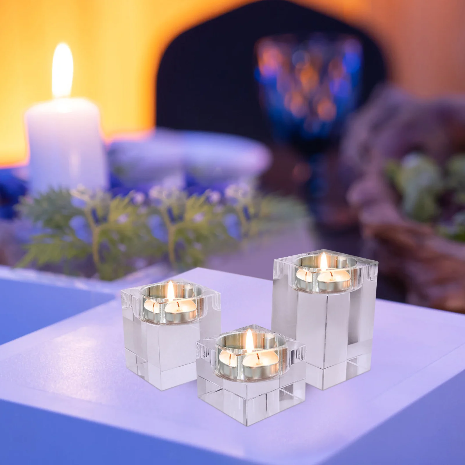 

3Pcs Crystal Holder Votive Tealight Stand for Wedding Dining Room Table Centerpiece Romantic Decorative Home Accent