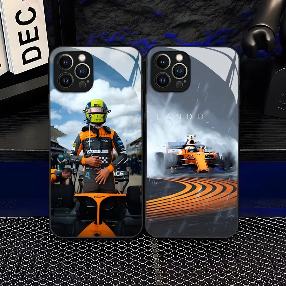 F1 Formula 1 Lando Norris Racing Phone Case for iPhone 14 Pro Max 15 Pro 12 11 13 Mini X XR XS 8 7 6 Plus SE Tempered Glass Back