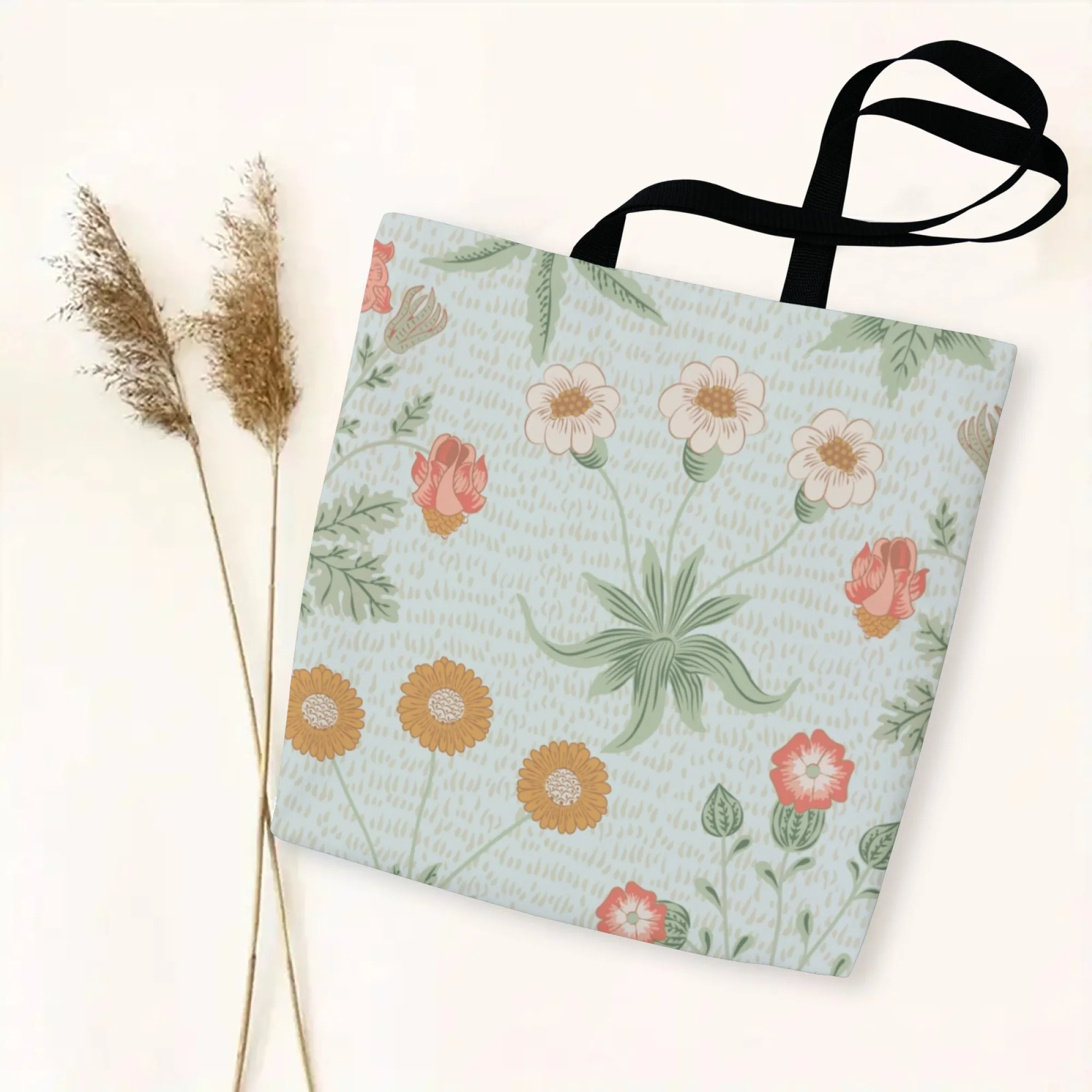 내구성 있는 빈티지 식물 캔버스 토트 여성 가방 연한 파란색 다채로운 꽃무늬 대용량 캐주얼 핸드백 여행용