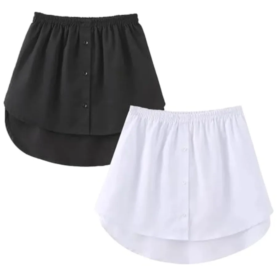 

OBBUE Women's 2 Pcs Mini Adjustable Shirt Extender Removable Layering Half Length Underskirt with Buttons