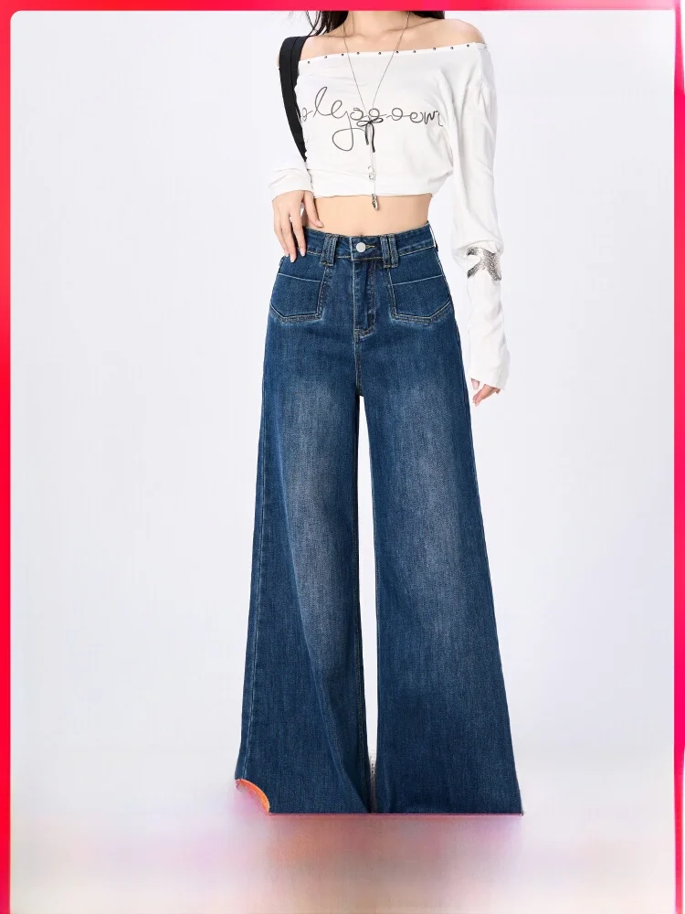 

High Waist Wide Leg American Style Jeans Women's Loose Fit Retro Slimming Versatile Autumn New Arrival OFFCAT Denim Pants