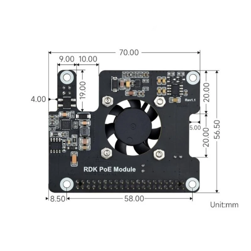 Power Over Ethernet Board expansión para RPI 5 con disipador térmico metal ventilador enfriamiento
