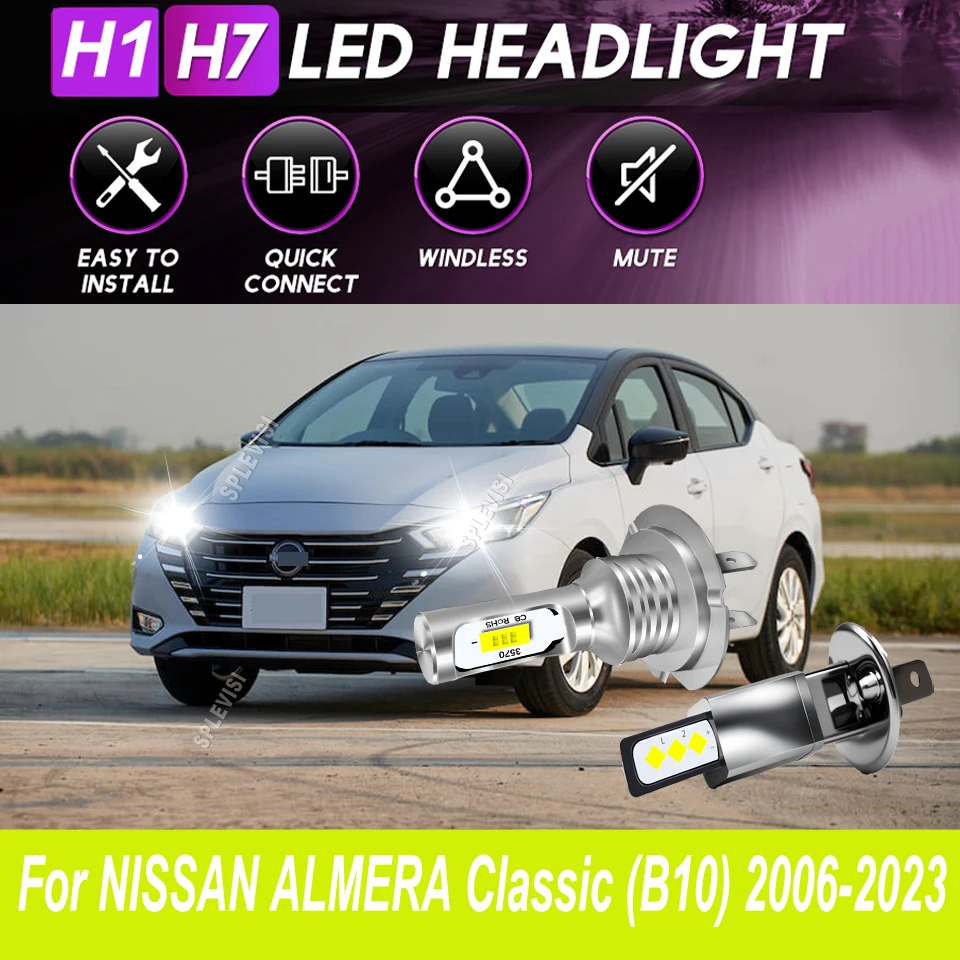 

H1 H7 Main Dip Headlight LED Pure White Light no need for additional modificationsFor NISSAN ALMERA Classic (B10) 2006-2023